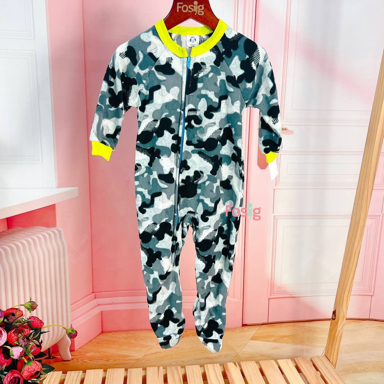  [9m-18m] Sleepsuit Nỉ Bé Trai Gerber - Da Beo Đen 