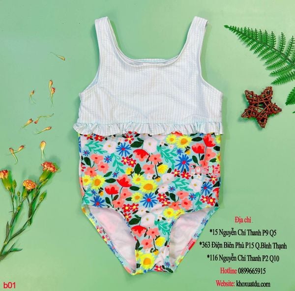  [8-15kg] Đồ Bơi Bé Gái CJ - Xanh Sọc Hoa 