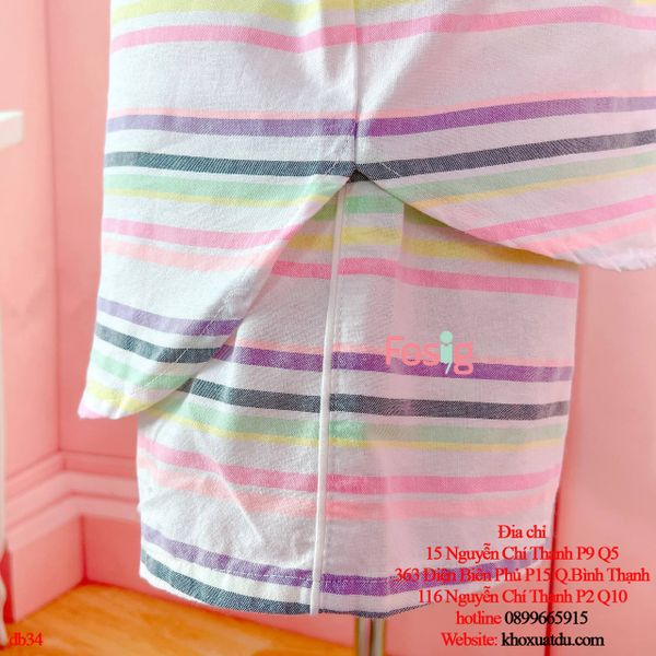  [16-30kg] Đồ Bộ Pijama Ngắn Bé Gái - Trắng Sọc Màu 