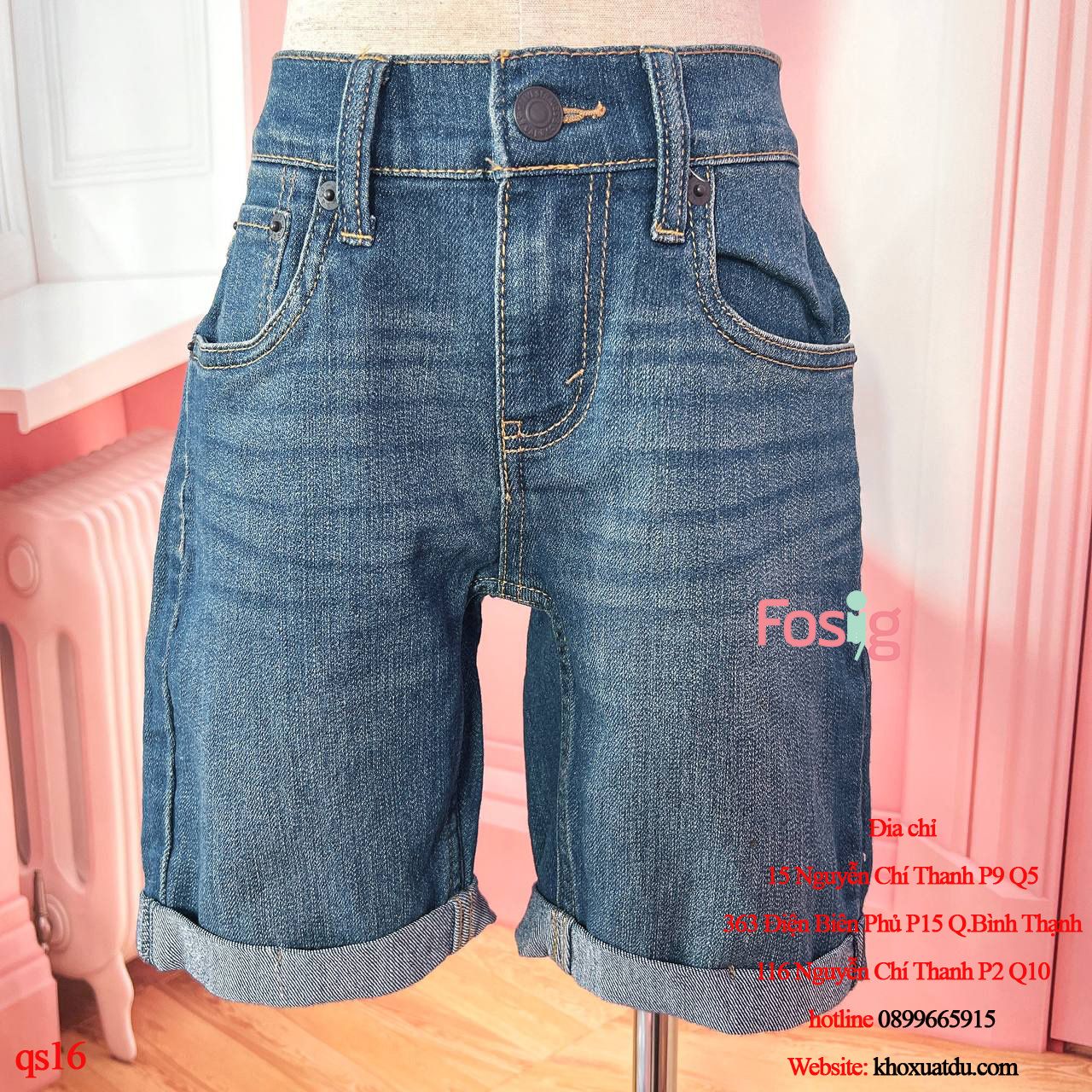  [37-41kg] Quần Short Kaki Bé Gái GP140 - Xanh Jean Đậm 