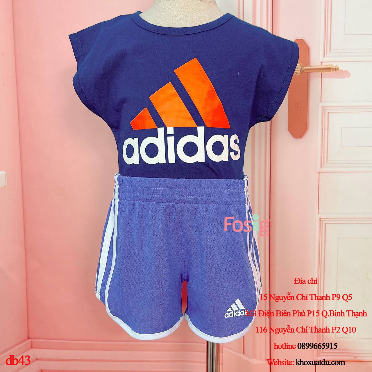  [10-23kg] Set Đồ Bộ Ngắn Bé Gái Adi150 - Navy Adi 