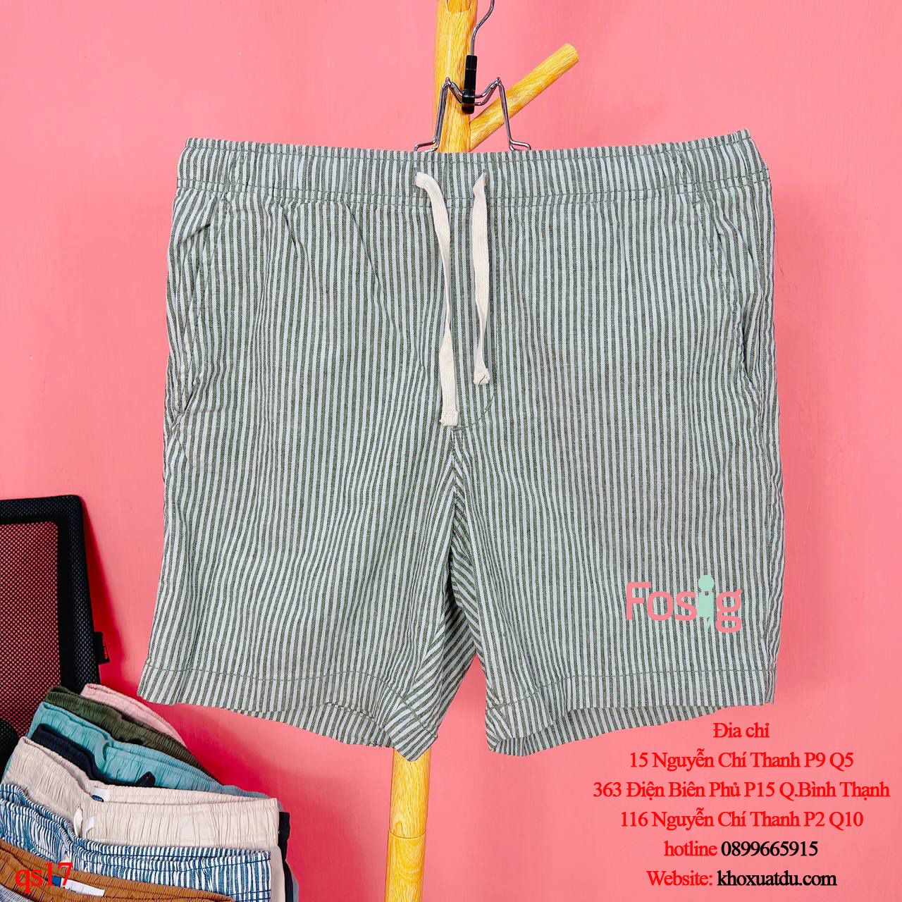  [XL 50-65kg] Quần Short Kaki Nam ON - Xanh Rêu Sọc 