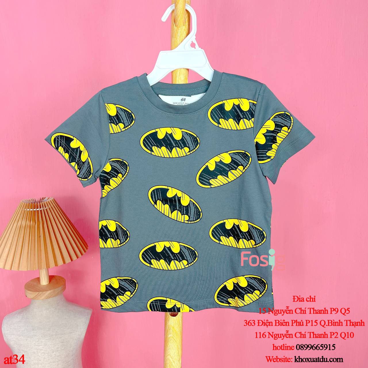  [15-16kg] Áo Thun Tay Ngắn Bé Trai HM140 - Xám Đậm Batman 