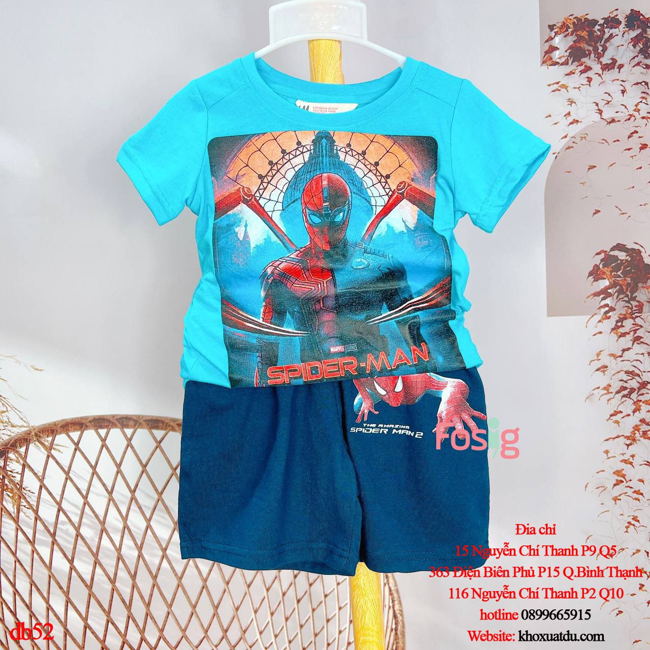  [9-15kg; 21-23kg] Set Đồ Bộ Ngắn Bé Trai HM130 - Xanh Spider Man 