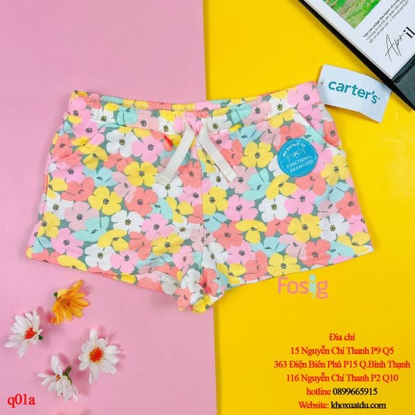  6-7kg; 16-17kg; 26-28kg [3m-6m; 2T-8T] Quần Short Da Cá Bé Gái Cter - Hoa Màu 