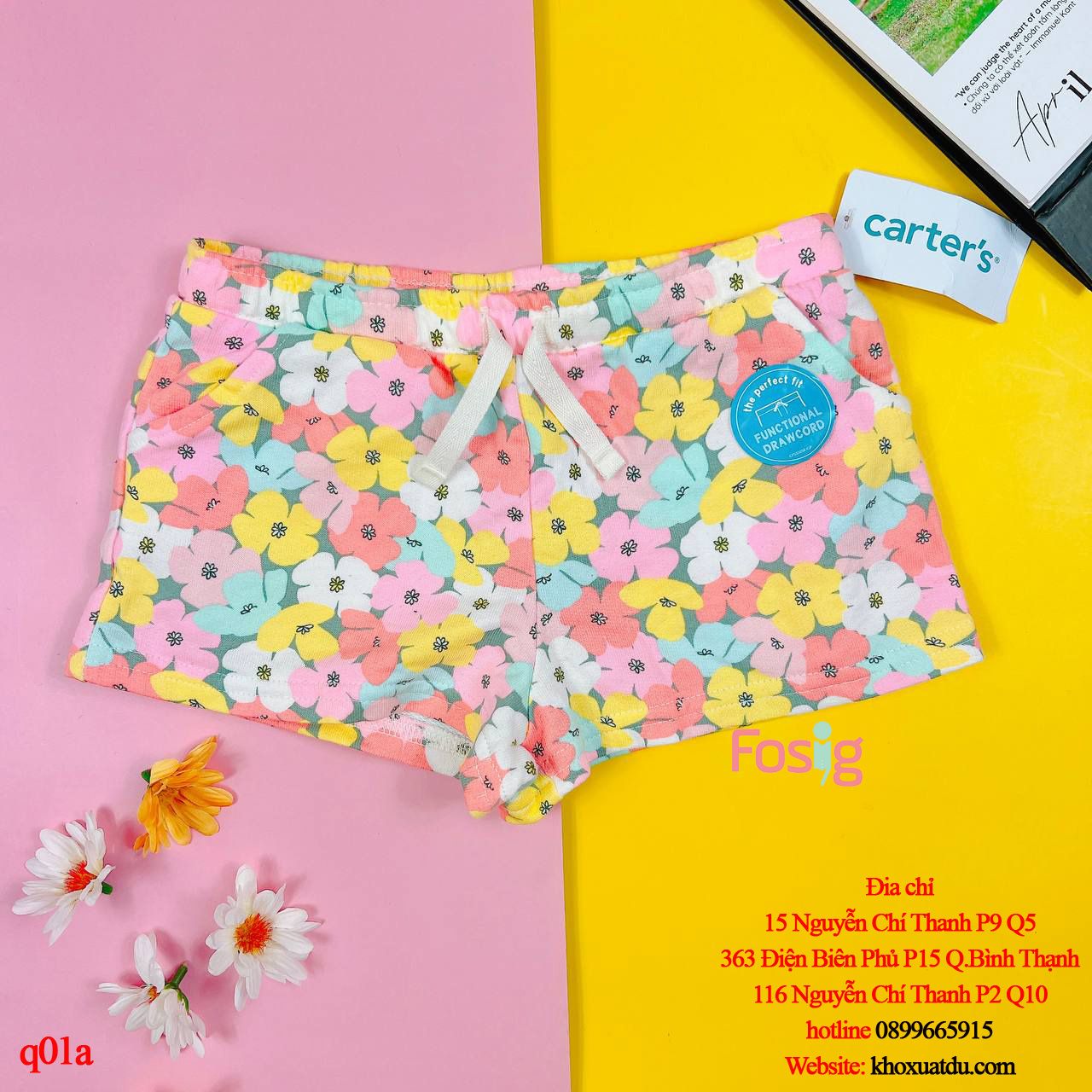  [3m-6m; 2T-8T] Quần Short Da Cá Bé Gái Cter - Hoa Màu 