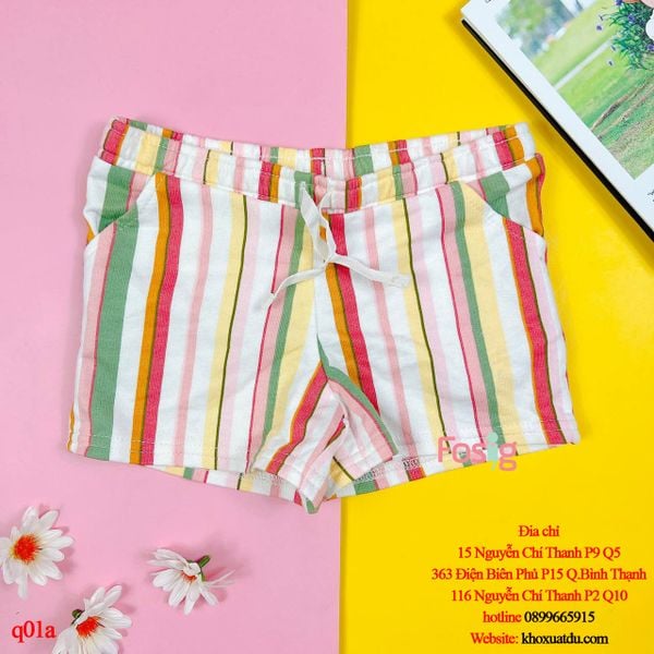  16-17kg;  32-34kg 4-12y] Quần Short Da Cá Bé Gái Cter - Sọc Màu Nhỏ 