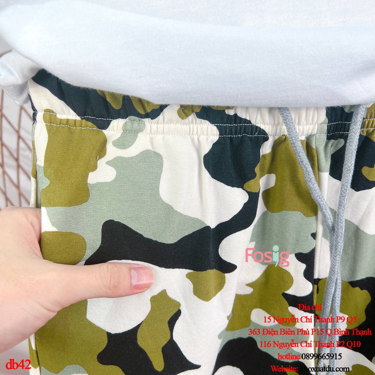  [38-46kg] Set Đồ Bộ Ngắn Bé Trai Adi210 - Trắng Quần Camo 