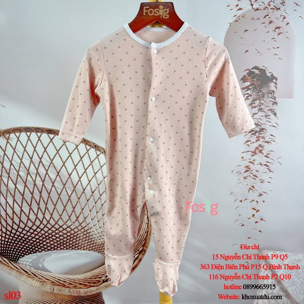  [6-9m] Sleepsuit Có Vớ Bé Gái 90 - Hồng Chấm Nâu 