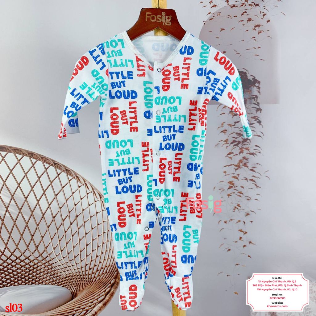  [8-10kg] Sleepsuit Có Vớ Bé Trai 90 - Trắng Chữ Xanh Đỏ 