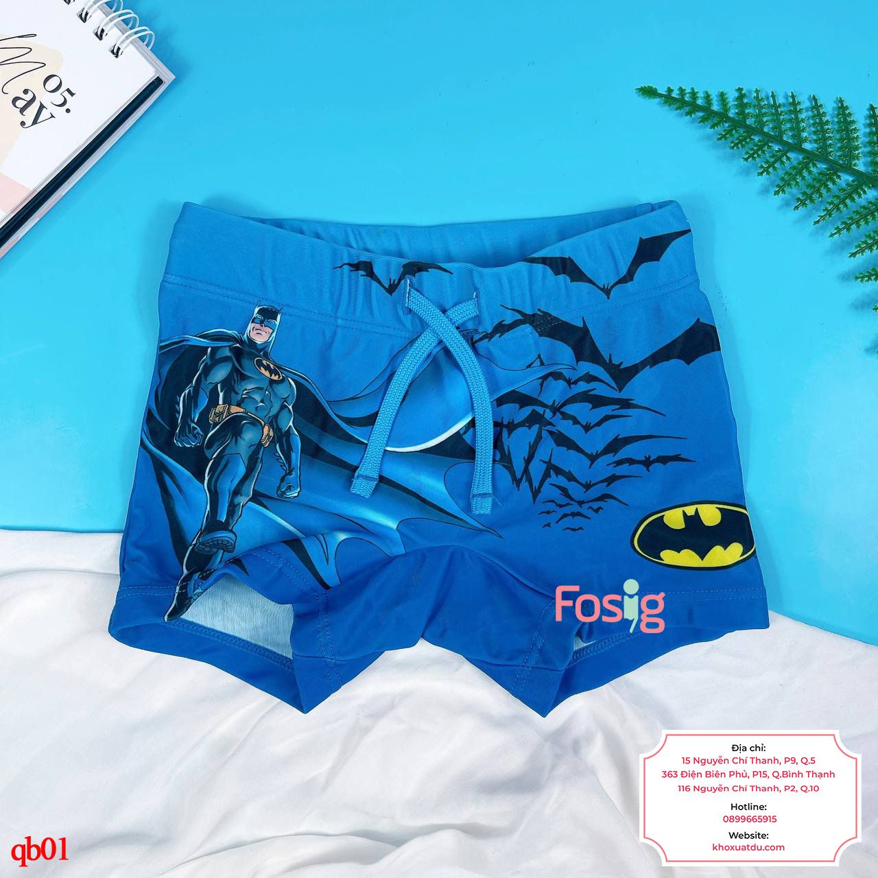  [9-21kg] Quần Short Bơi Co Giãn Bé Trai HM140 - Xanh Batman 