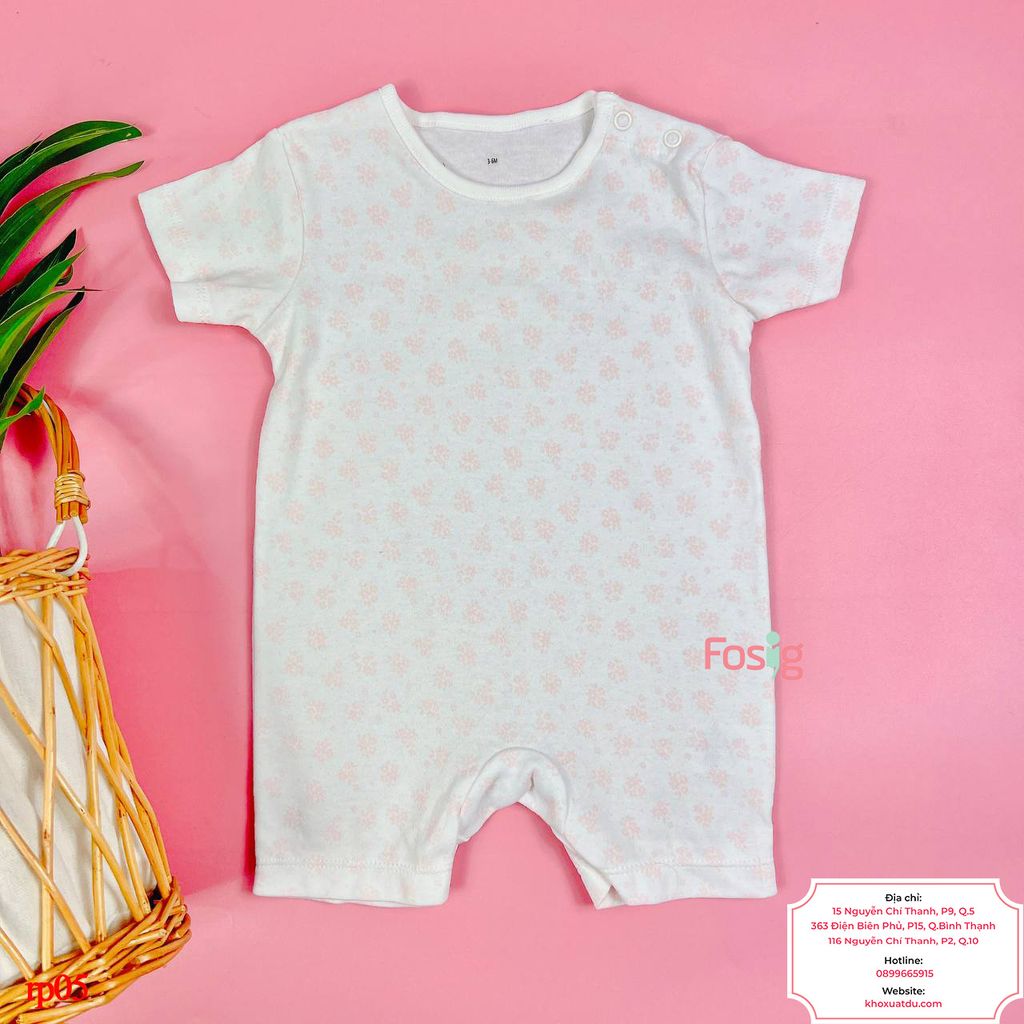  [3-9m, 9-10kg] Romper Đùi Bé Gái 90 - Trắng Hoa Hồng Nhạt 