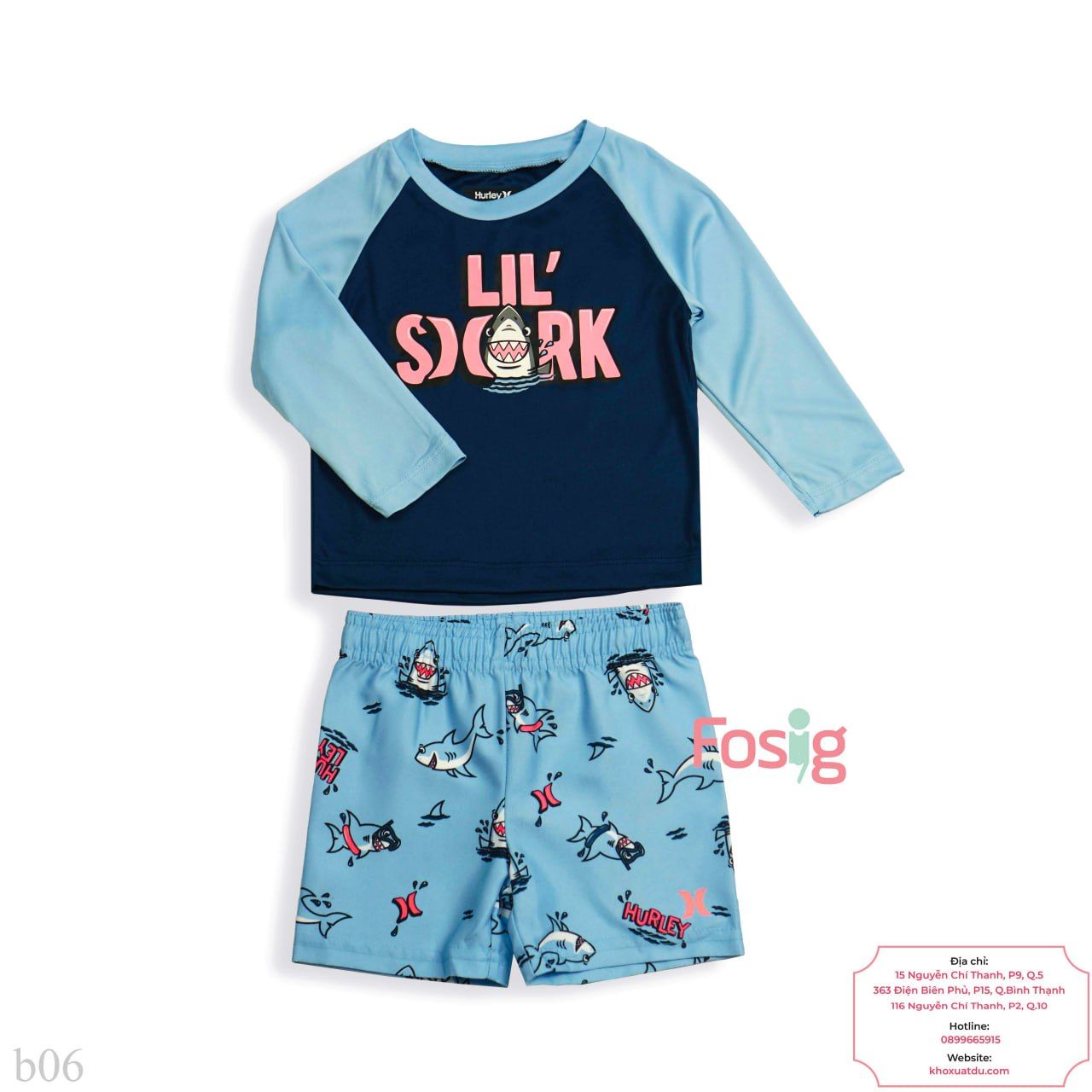  [10-17kg] Set Đồ Bơi Bé Trai HL - 01-Xanh Navy Shark 