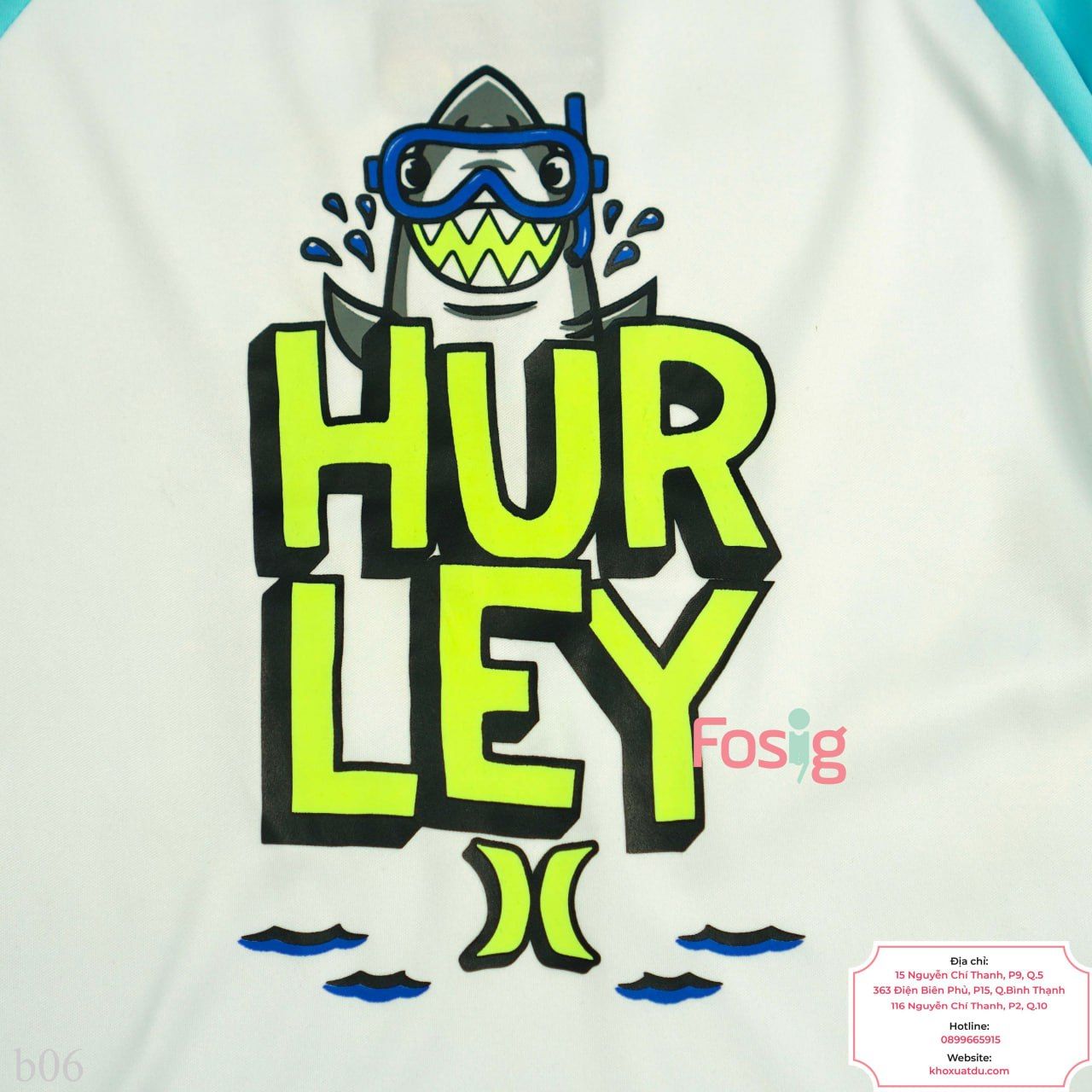  [10-17kg] Set Đồ Bơi Bé Trai HL - 01-Xanh Trắng Hurley 