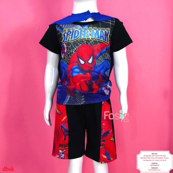  [10-18kg] Set Bộ Người Nhện Bé Trai - Đen Xanh Spiderman (áo choàng) 
