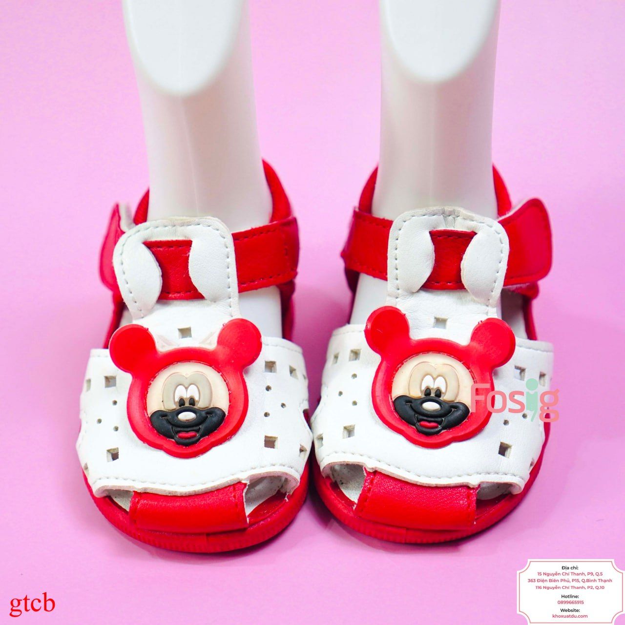  [12cm>] Giày Sandal Có Kèn Cho Bé Trai - Đỏ trắng Mickey 