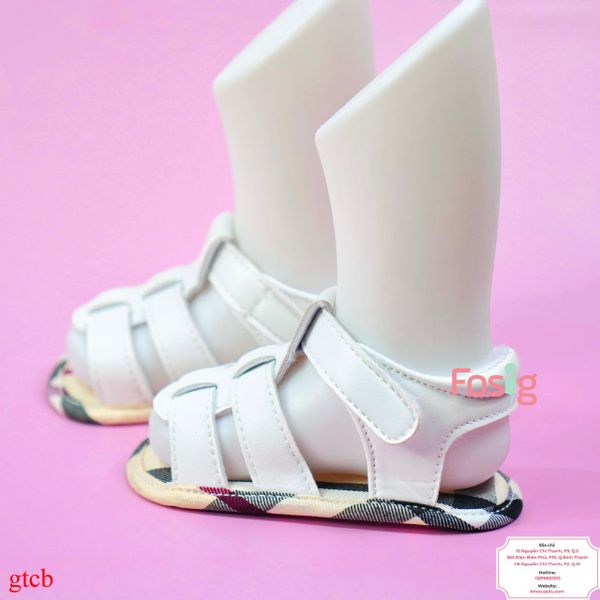  [11-12.5cm] Giày Tập Đi Chống Trượt Cho Bé - Trắng Caro Kem 