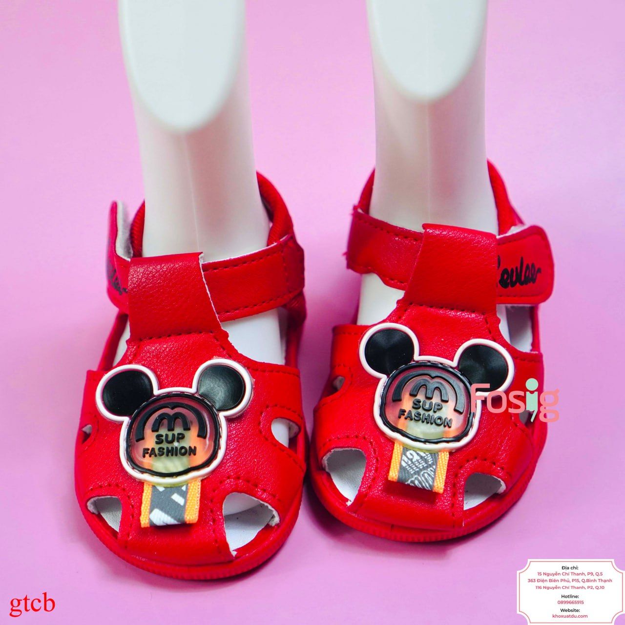  [10-12.5cm] Giày Sandal Có Kèn Cho Bé Trai - Đỏ Mickey Fashion 