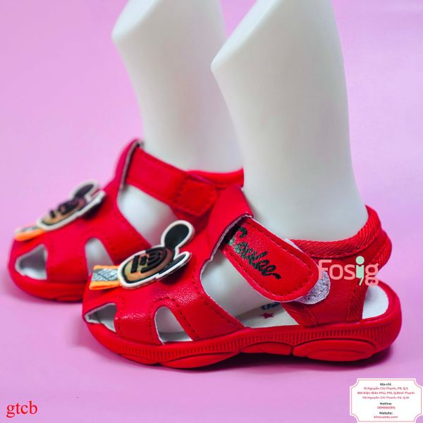  [10-12.5cm] Giày Sandal Có Kèn Cho Bé Trai - Đỏ Mickey Fashion 
