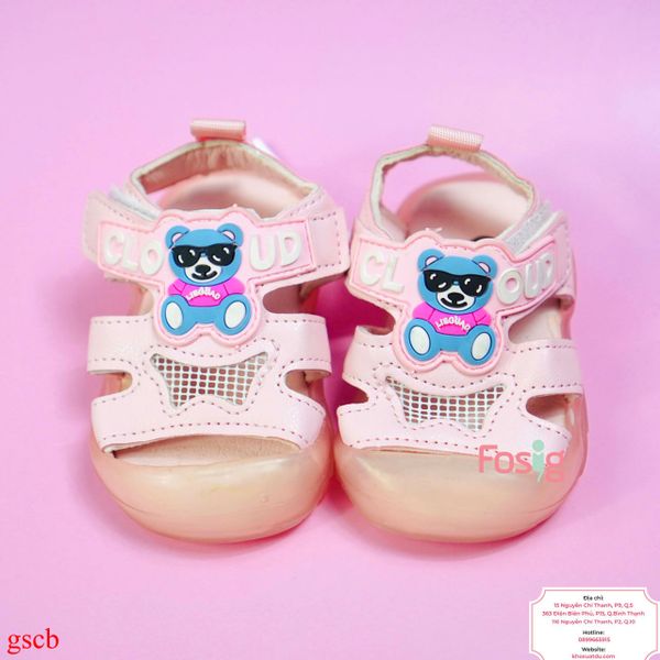  [11-12cmGiày Sandal Đèn Led Cho Bé Gái - Hồng Gấu Xanh 