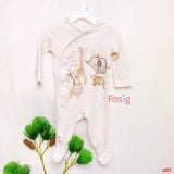  6m Sleepsuit Cúc Bấm Có Vớ Bé Trai - Sọc Kem Thú 