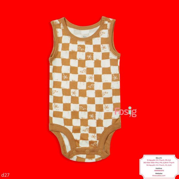  [0-6m] Bodysuit 3 Lỗ Bé Trai Cter50 - Caro Nâu 3L 