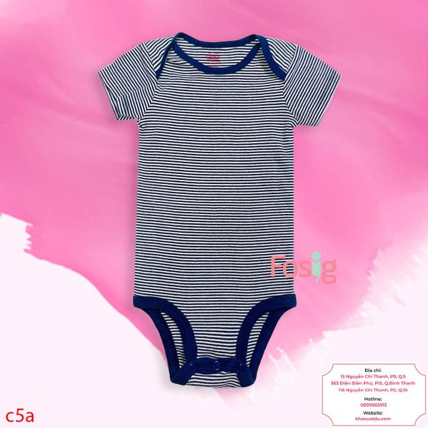  [9-12m] Bodysuit Tay Ngắn Bé Trai - Sọc Navy Đậm 