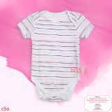  [12-16kg] Bodysuit Tay Ngắn Bé Gái - Trắng Sọc Hồng Đen 