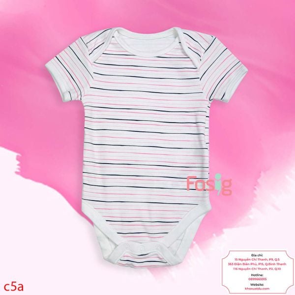  [18m-36m 12-16kg] Bodysuit Tay Ngắn Bé Gái - Trắng Sọc Hồng Đen 