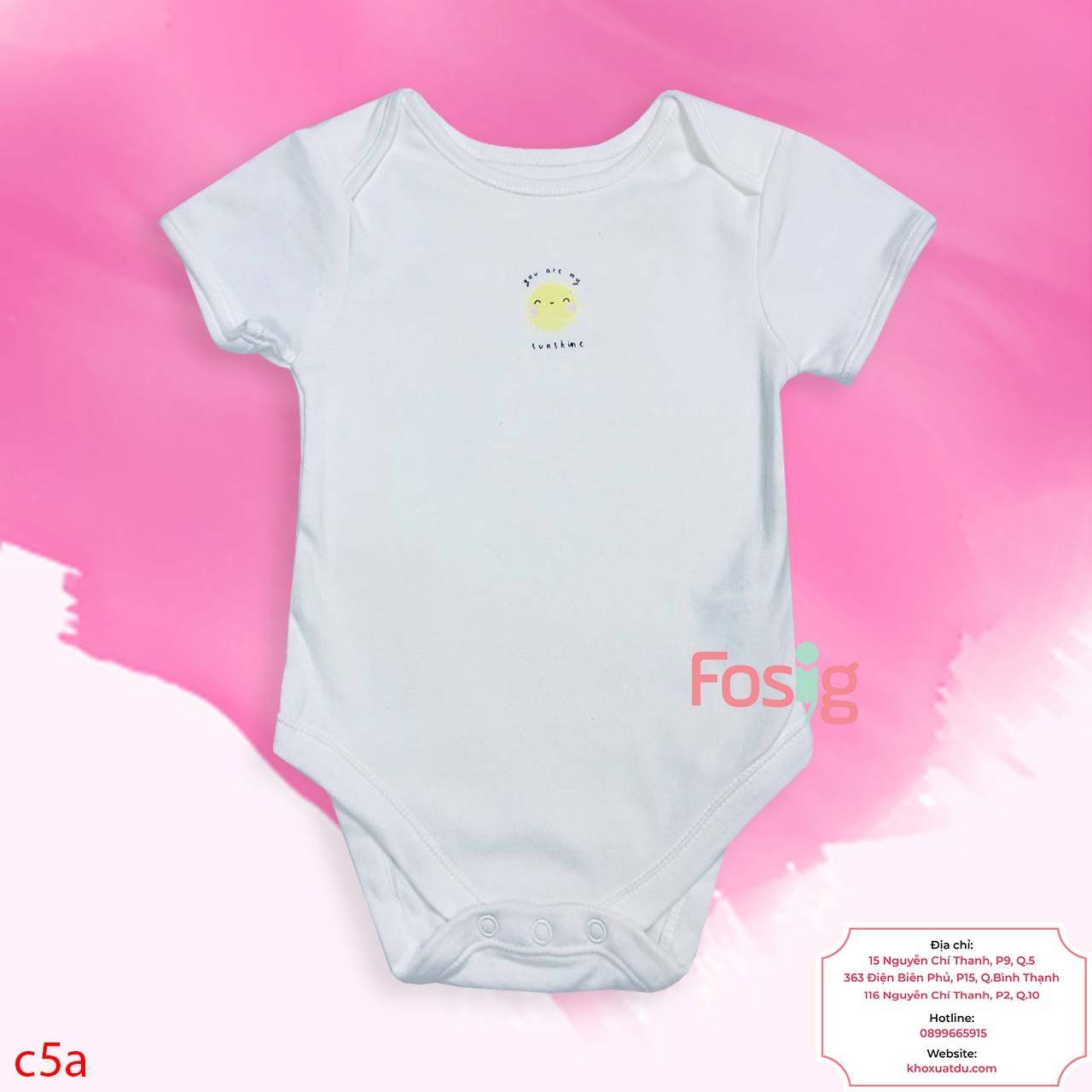  [0-1m; 18m-24m] Bodysuit Tay Ngắn Bé Trai - Trắng Mặt Trời Nhạt 