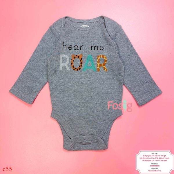  [3-6M] Bodysuit Tay Dài Bé Trai ON - Xám Đậm Roar 