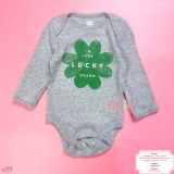  [3-6M ; 12-18M] Bodysuit Tay Dài Bé Trai ON - Xám Lá Lucky 