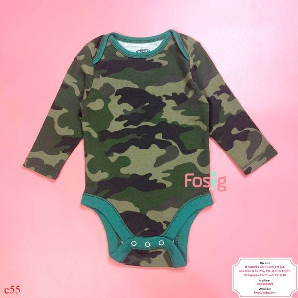  [3-6M] Bodysuit Tay Dài Bé Trai ON - Camo Cổ Xanh 