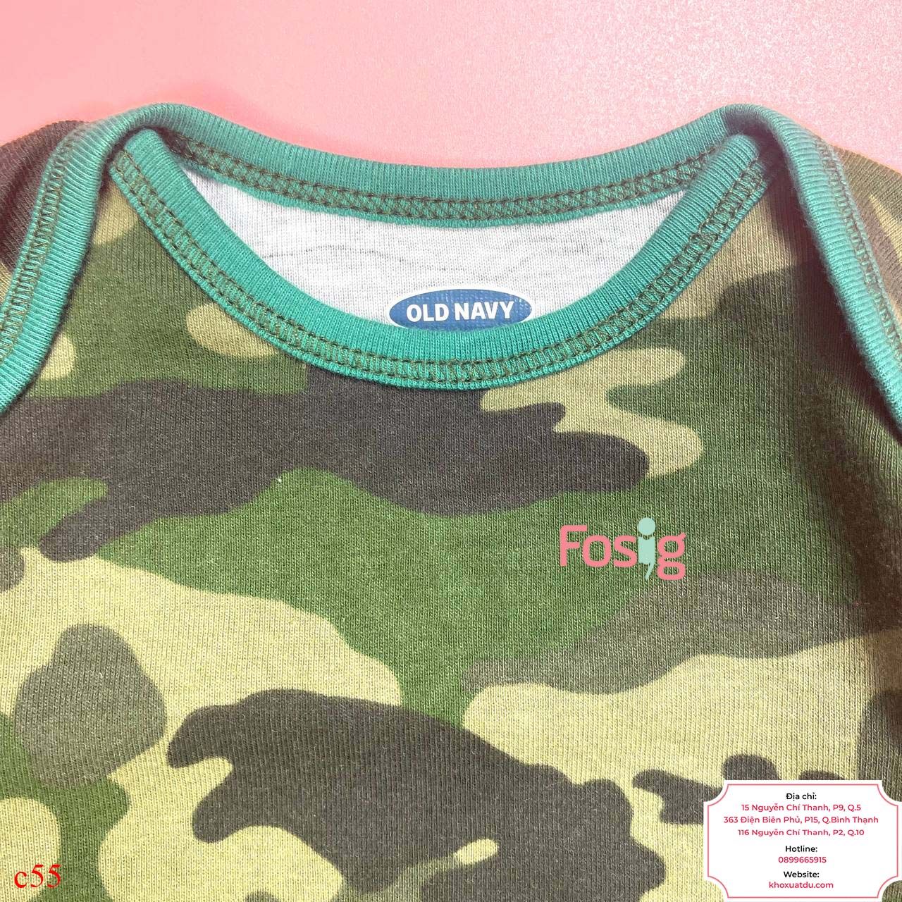  [3-6M] Bodysuit Tay Dài Bé Trai ON - Camo Cổ Xanh 