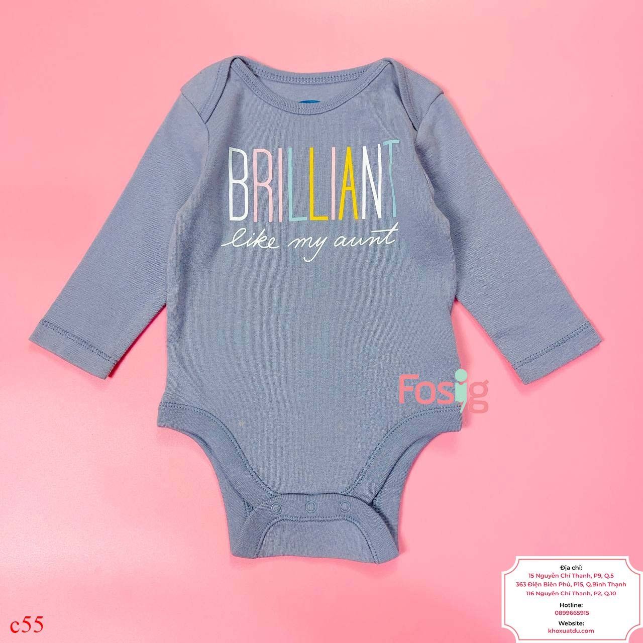  [3-6M ; 12-18M] Bodysuit Tay Dài Bé Gái ON - Xám Đậm Chữ Màu 