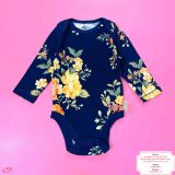  [3-6M ; 12-18M] Bodysuit Tay Dài Bé Gái ON - Navy Hoa Vàng Cam 