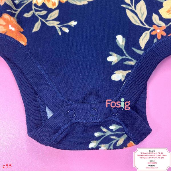  [3-6M ; 12-18M] Bodysuit Tay Dài Bé Gái ON - Navy Hoa Vàng Cam 