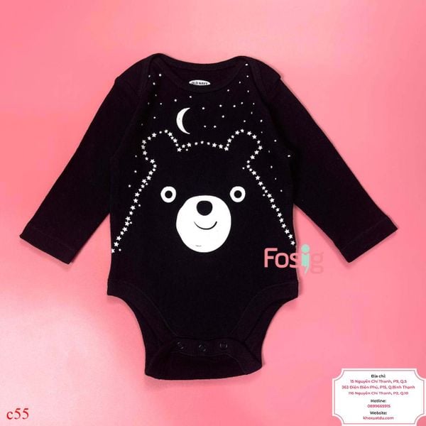  [0-24m Bodysuit Tay Dài Bé Trai ON - Đen Gấu Sao 