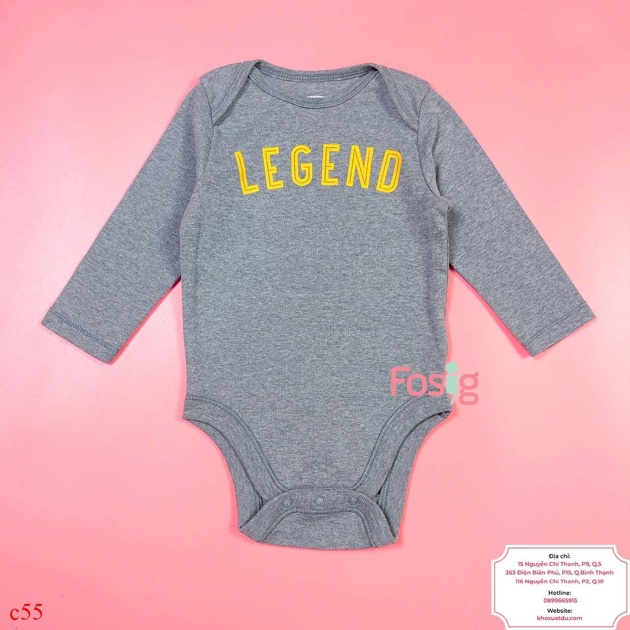  [3-6M ; 12-18M] Bodysuit Tay Dài Bé Trai ON - Xám Đậm Legend 