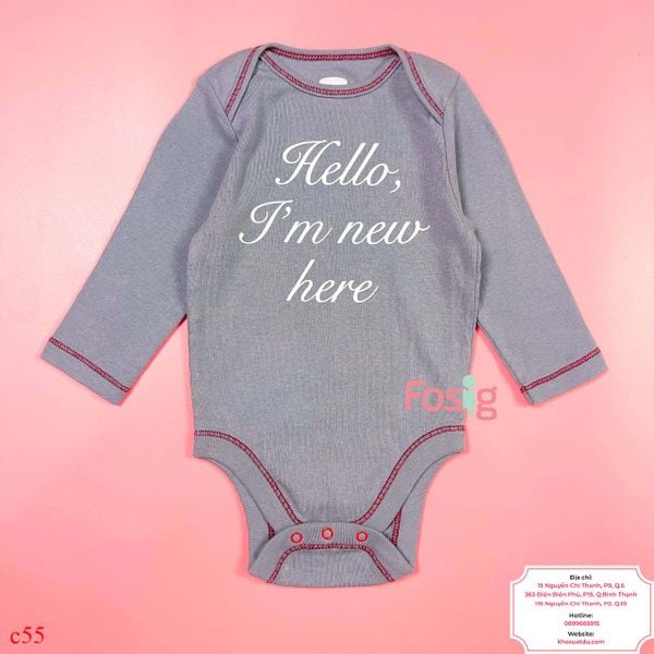  [3-6M ; 12-18M] Bodysuit Tay Dài Bé Trai ON - Xám Đậm Chữ Trắng 