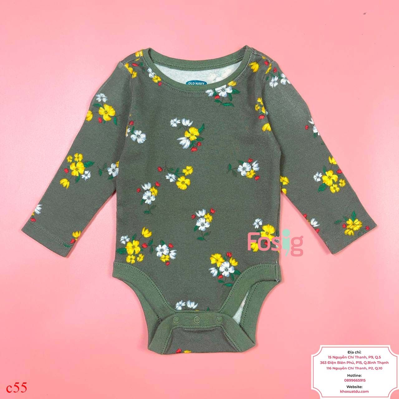  [0-6m] Bodysuit Tay Dài Bé Gái ON - Xanh Rêu Hoa Nhỏ 