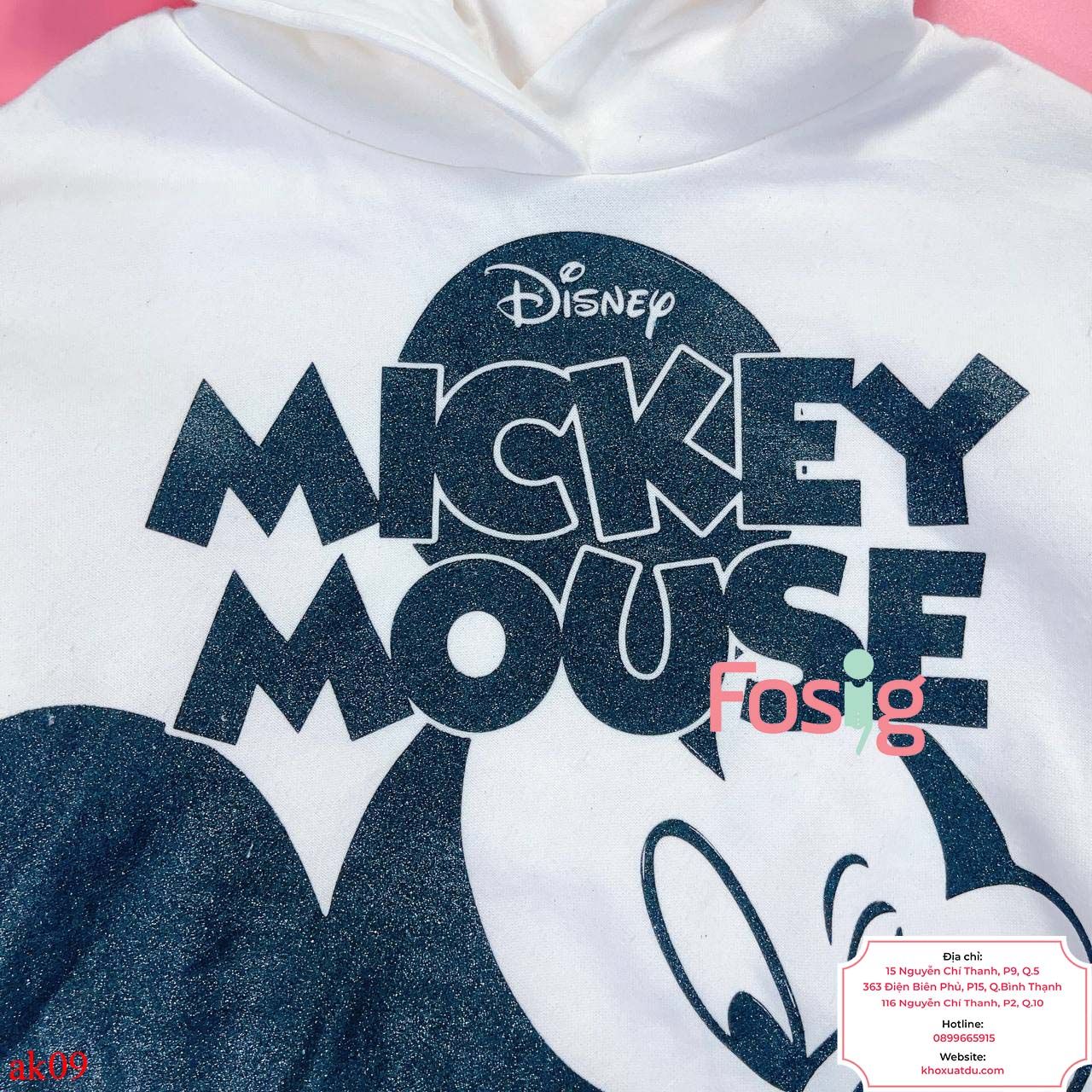  [25-30kg] Áo Hoodie Nỉ PM Bé Trai - Trắng Mickey Mouse 