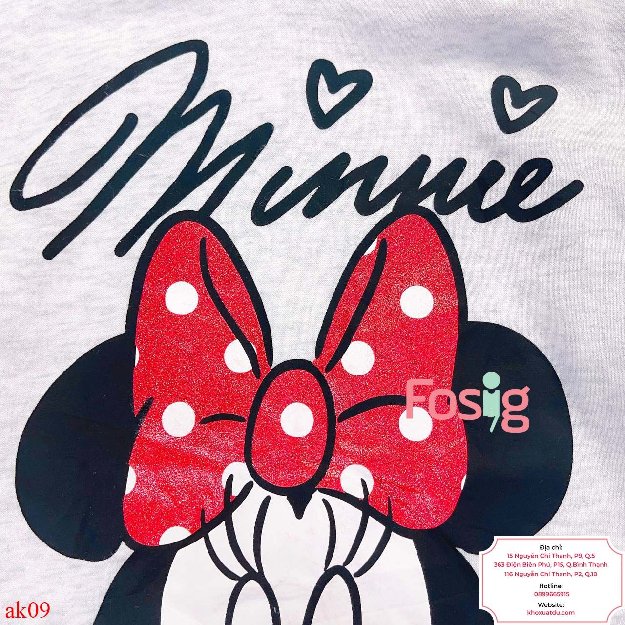  [16-17kg] Áo Hoodie Nỉ PM Bé Gái - Xám Minnie 