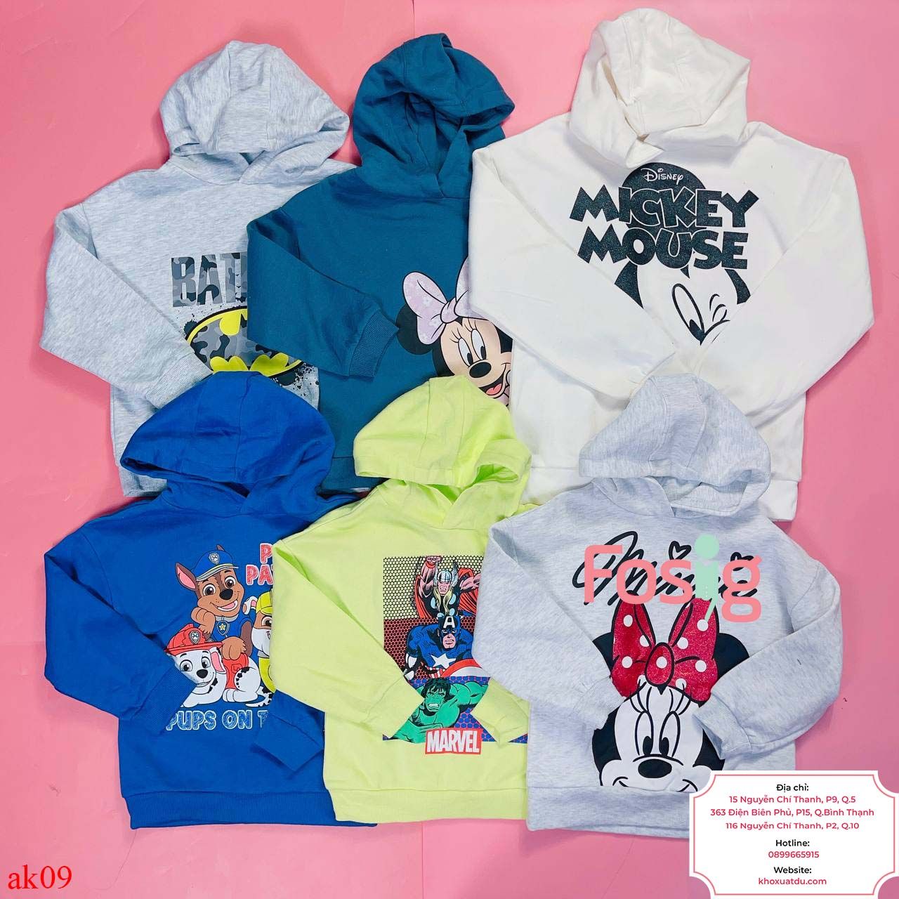  [16-17kg] Áo Hoodie Nỉ PM Bé Gái - Xám Minnie 