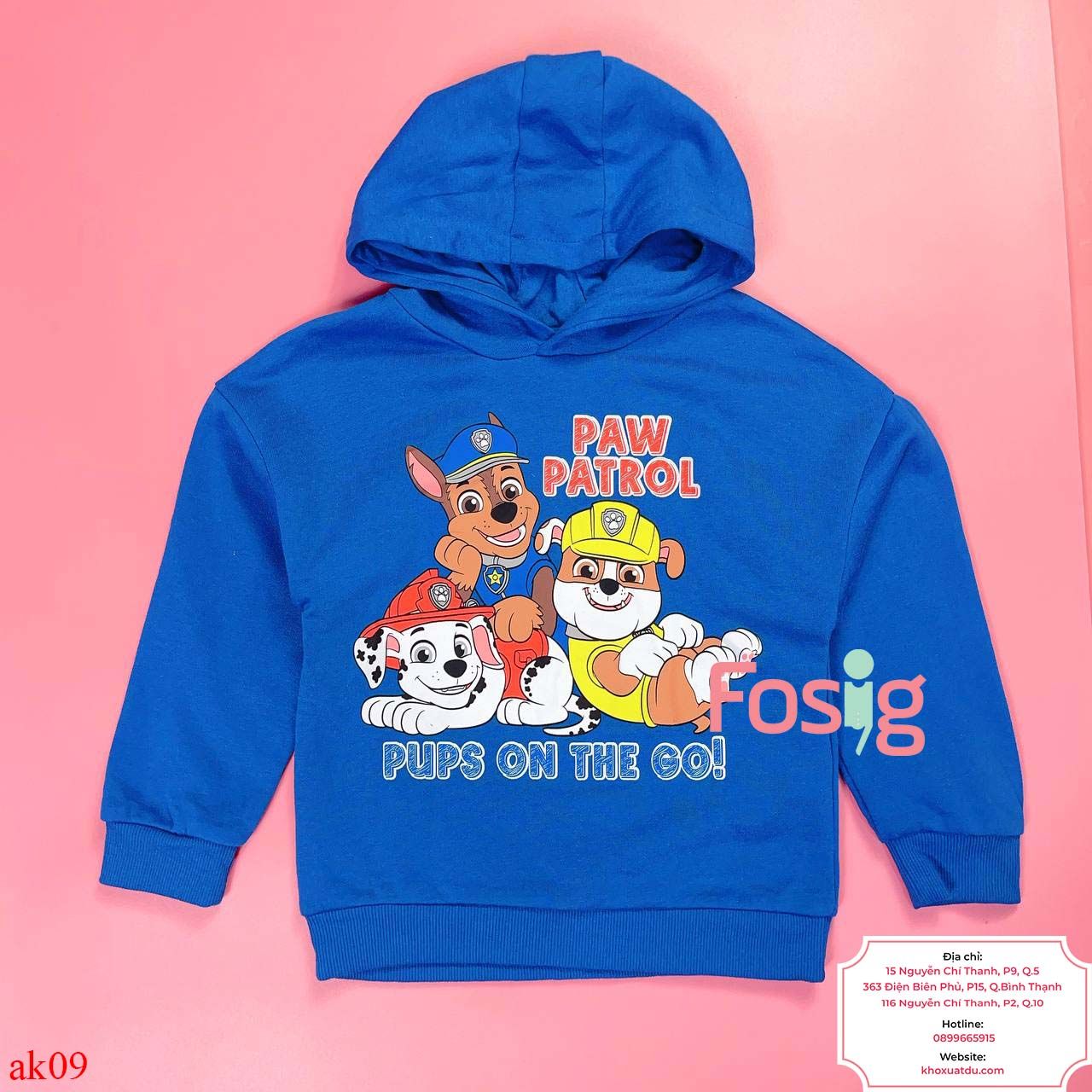  [11-16kg ; 18-19kg] Áo Hoodie Nỉ PM Bé Trai - Xanh Chó Cứu Hộ 