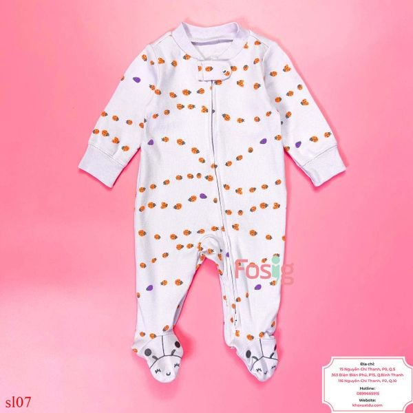  [3-6m] Sleepsuit Khóa Kéo Có Vớ Cter Bé Gái - Tím Bọ Nhỏ 