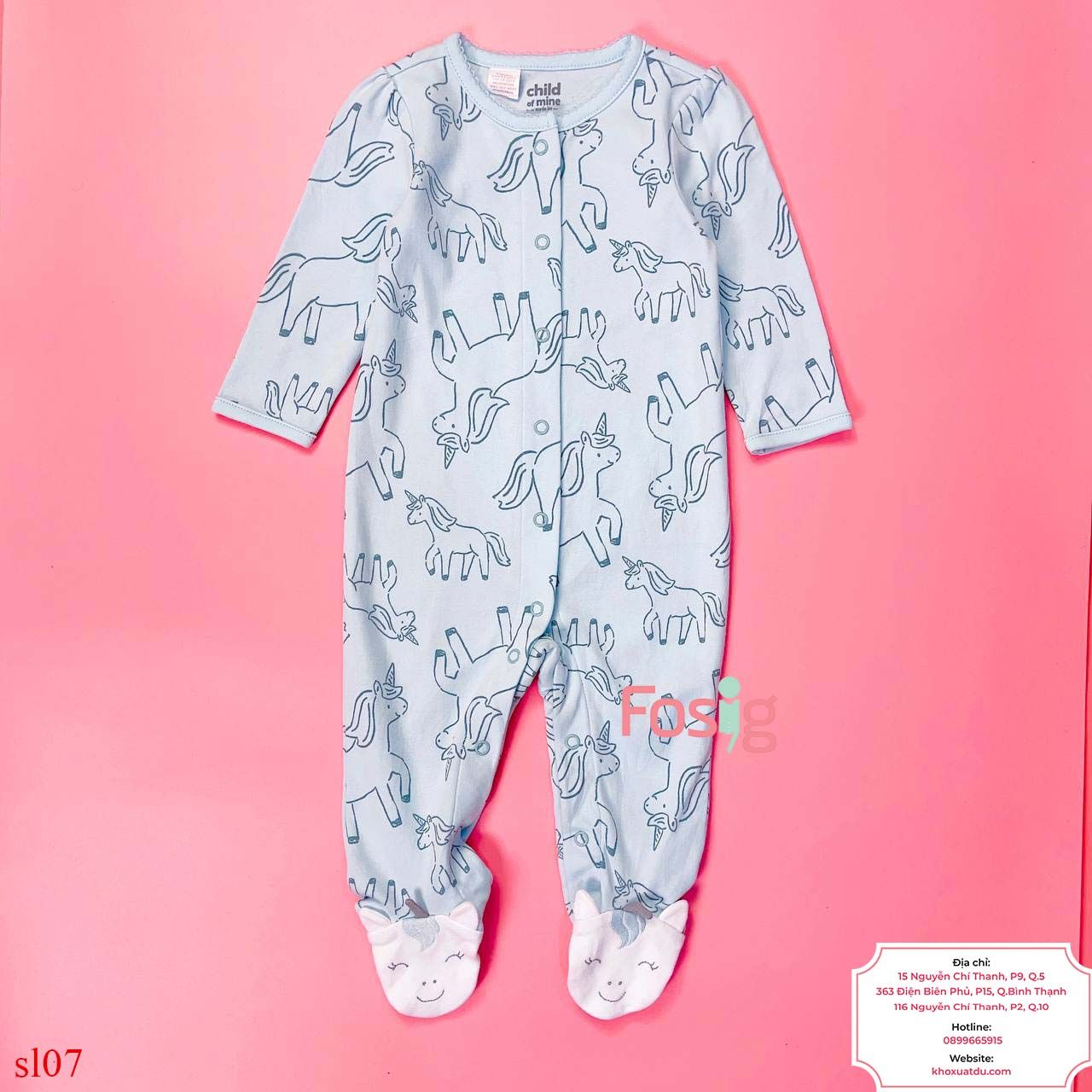  [6-8kg] Sleepsuit Khóa Kéo Có Vớ Cter Bé Gái - Xanh Ngựa 