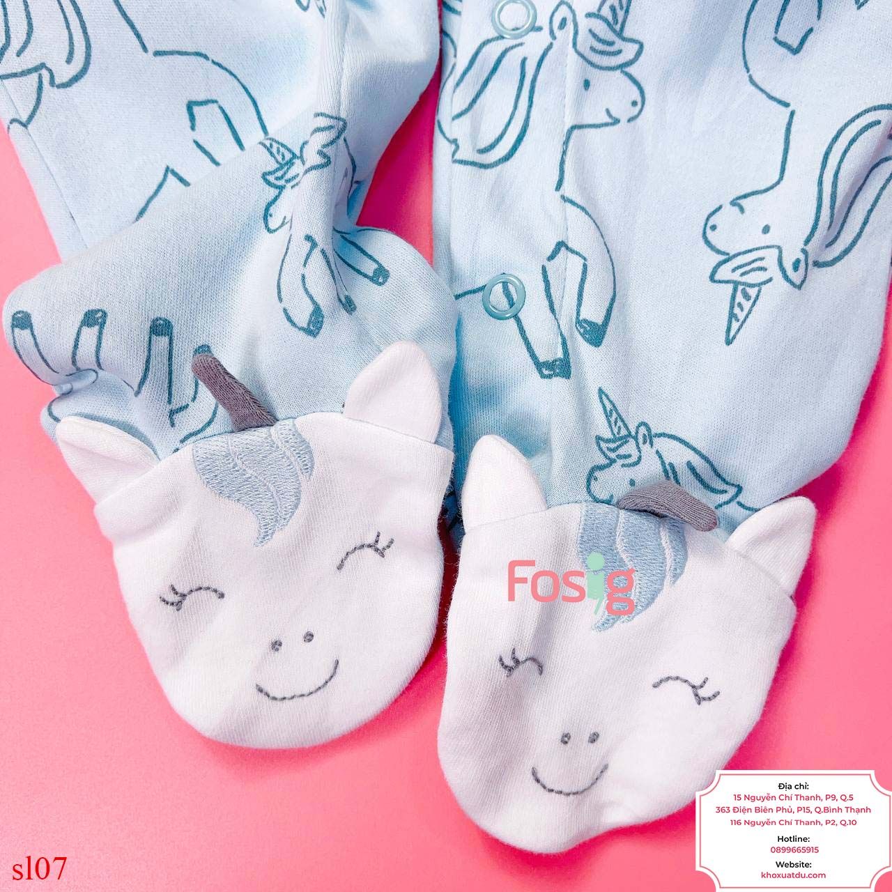  [6-8kg] Sleepsuit Khóa Kéo Có Vớ Cter Bé Gái - Xanh Ngựa 