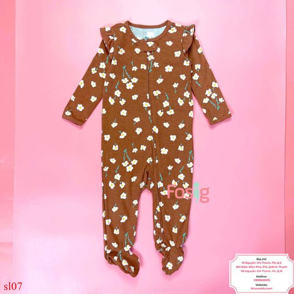  [0-3m] Sleepsuit Khóa Kéo Có Vớ Cter Bé Gái - Nâu Hoa Trắng 