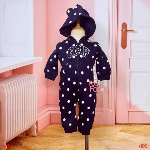  [12-15kg] Sleepsuit Nỉ Không Vớ Khóa Kéo Bé Gái GP - Navy Chấm 